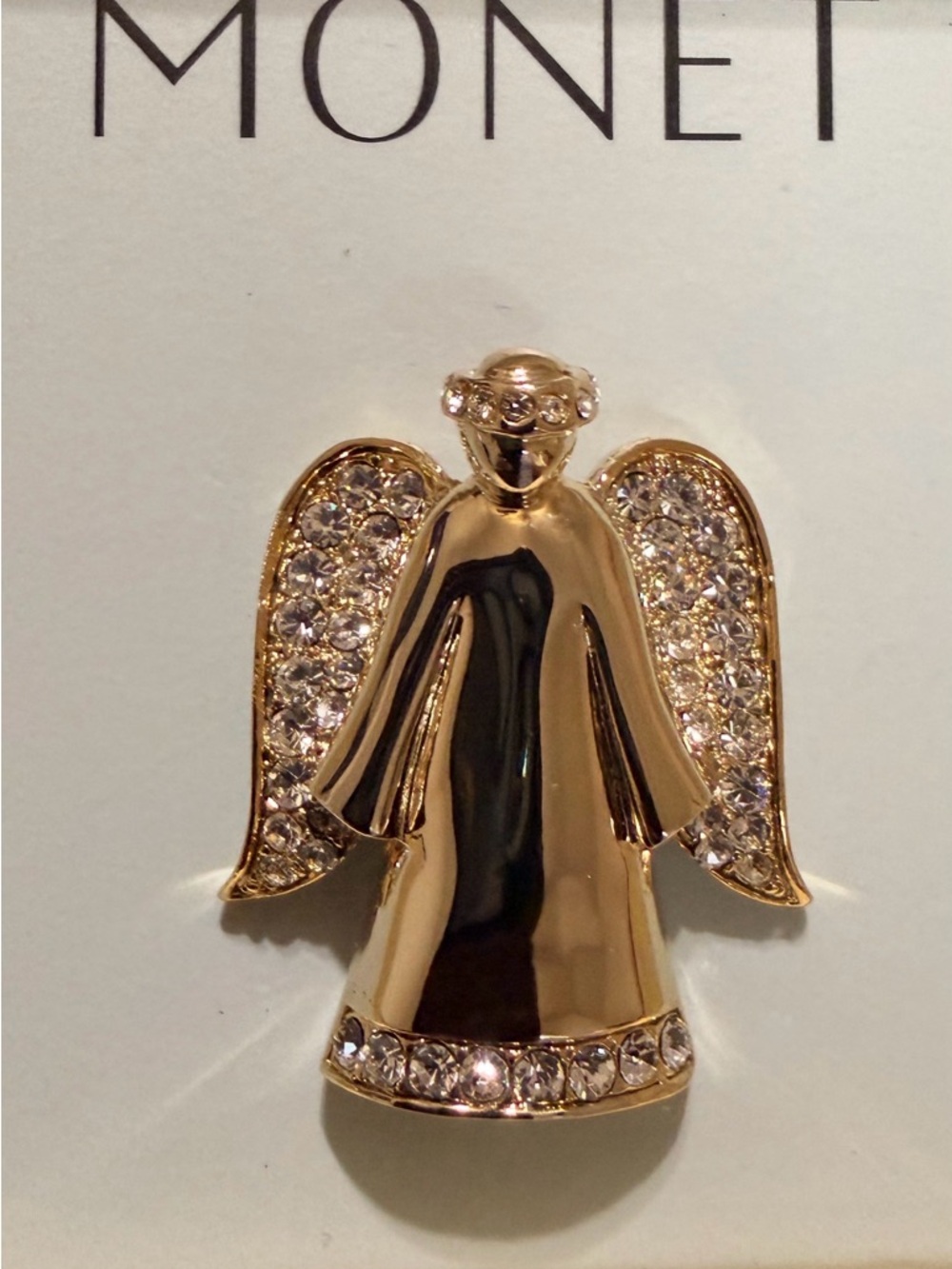 Monet Gold Angel Brooch with Crystal-Accented Wings